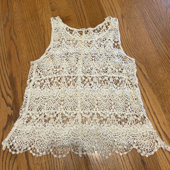 Phase One White Cotton Scalloped Crochet Lace Tank Top - Picture 4 of 10